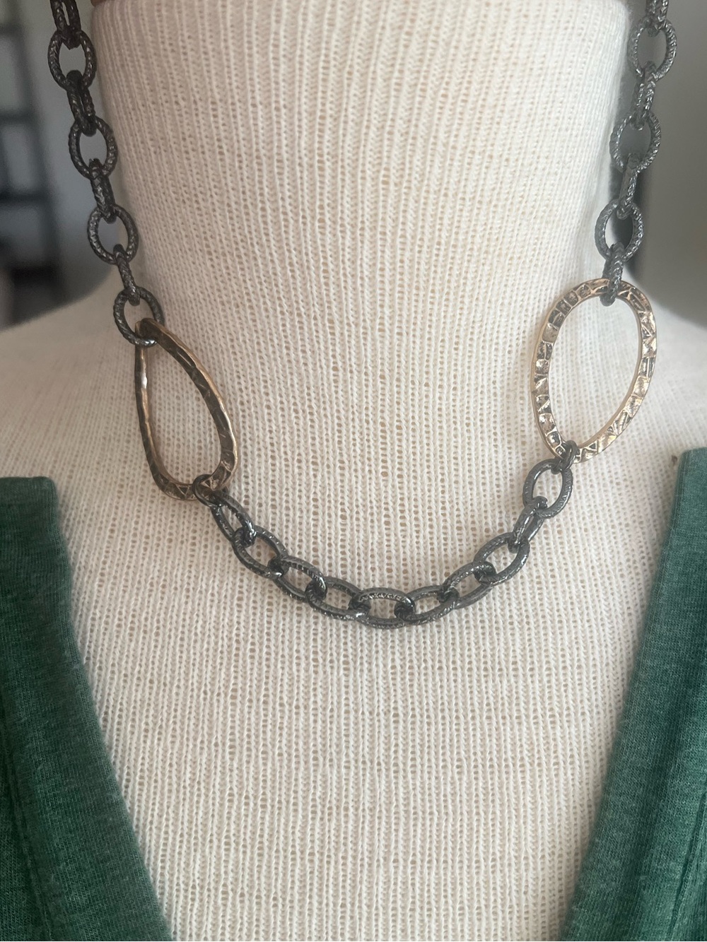 Laura Ashley choker necklace industrial chunky gold tone and dark silver